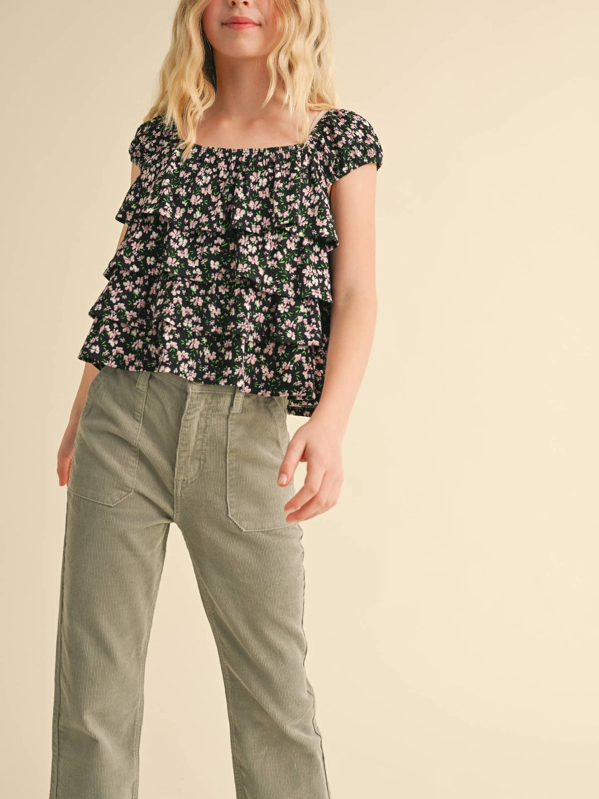Blush Hearts Black Ruffle top