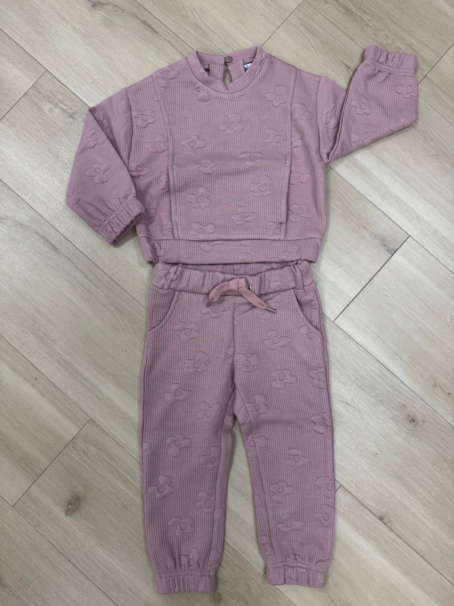 Ribbed Flower Jogger Set-Dusty Rose