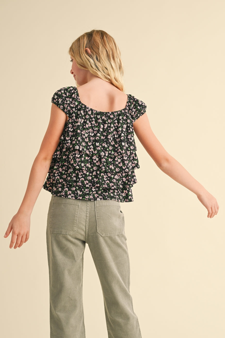 Blush Hearts Black Ruffle top