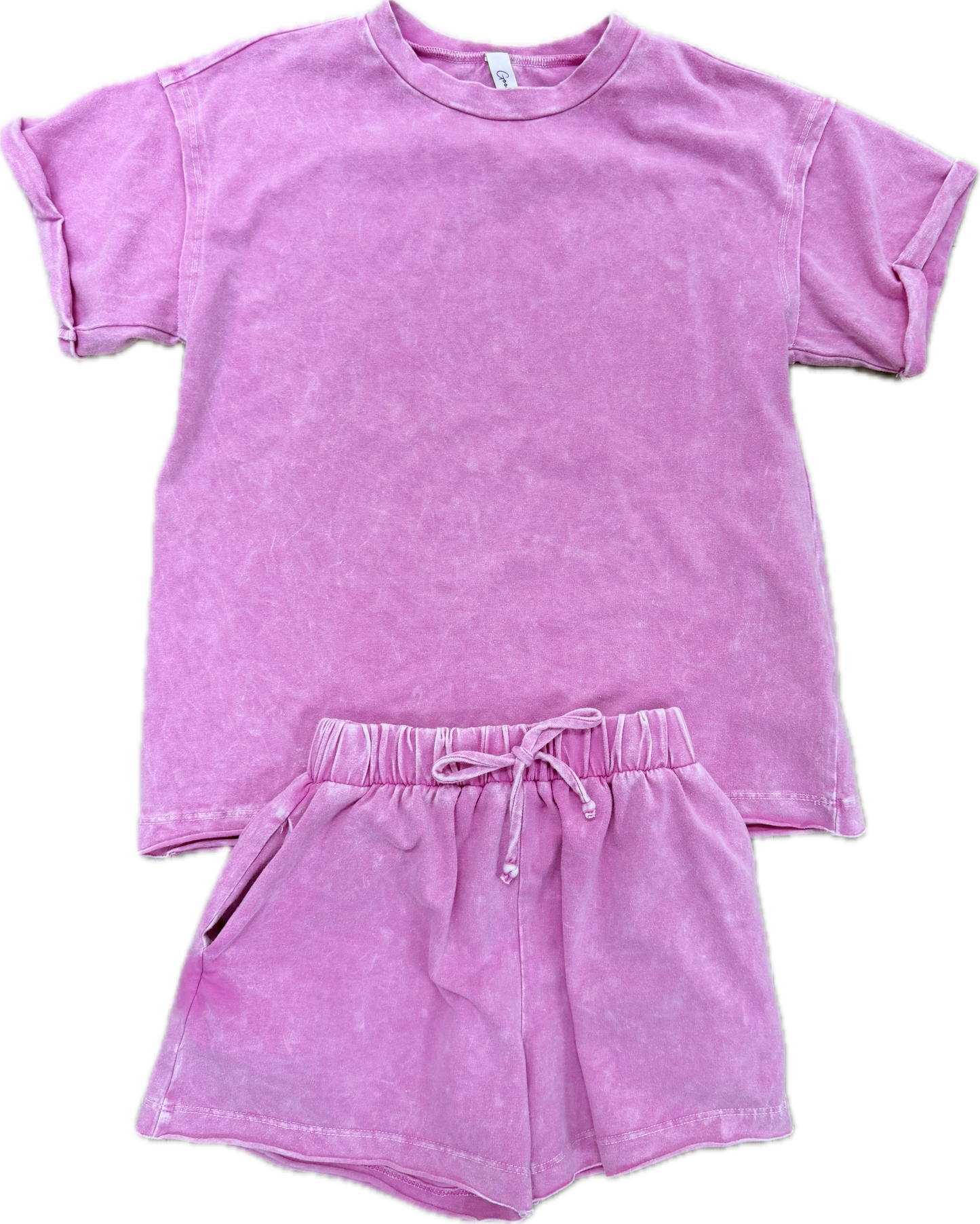 Washed T-Shirt & Shorts-Pink