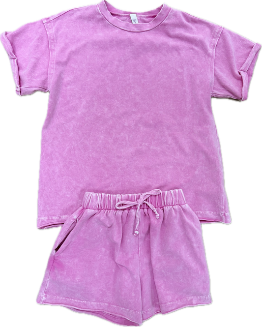 Washed T-Shirt & Shorts-Pink