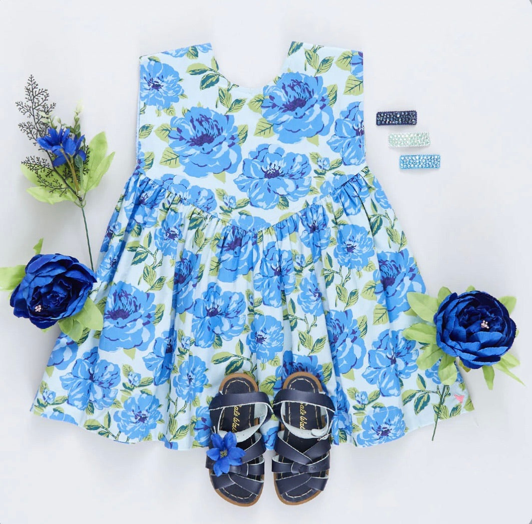 Gracie Dress-Blue Peonies