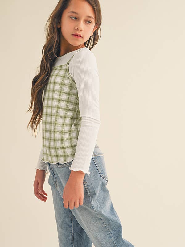 Sage Gingham Layered Top