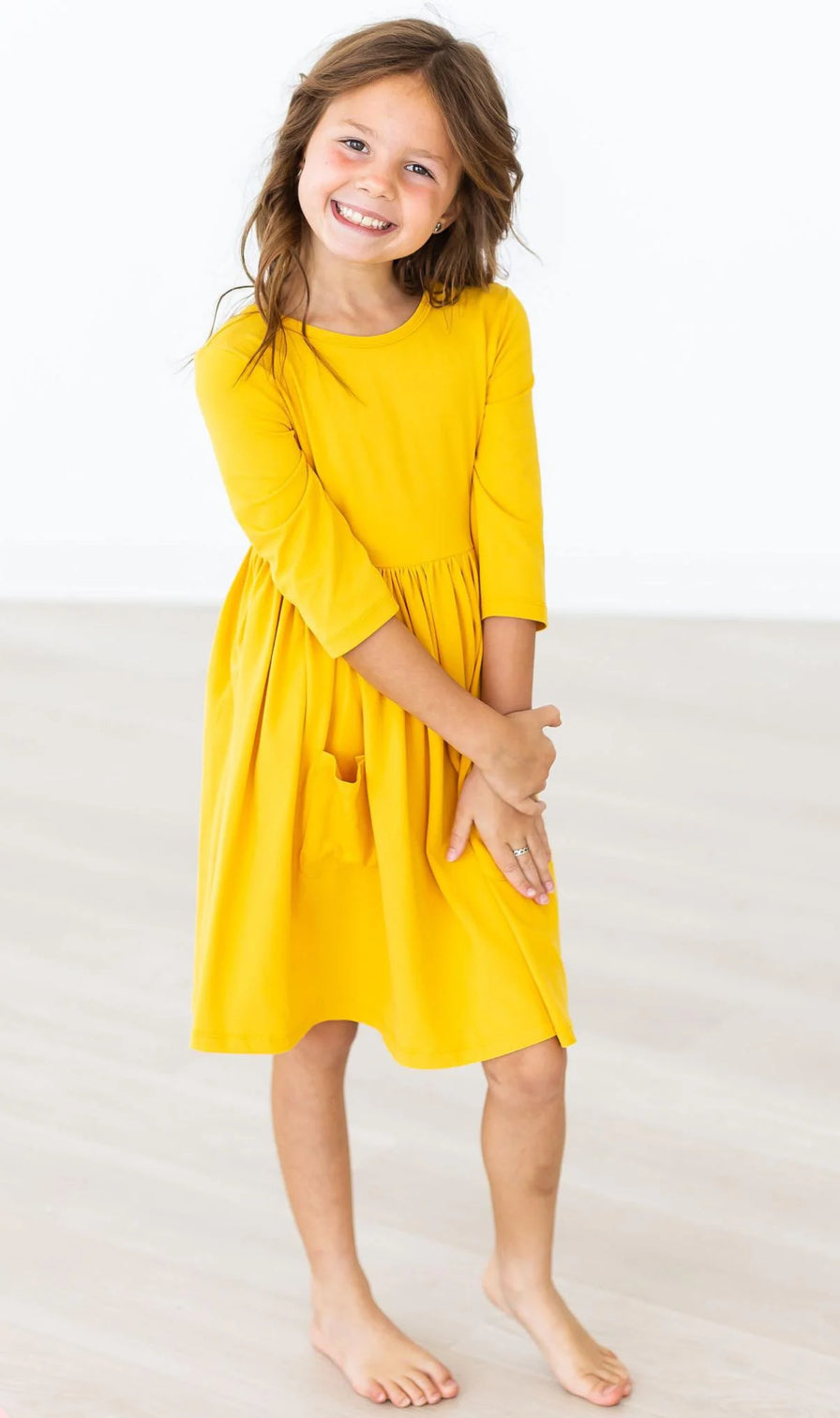 Mustard Pocket Twirl Dress