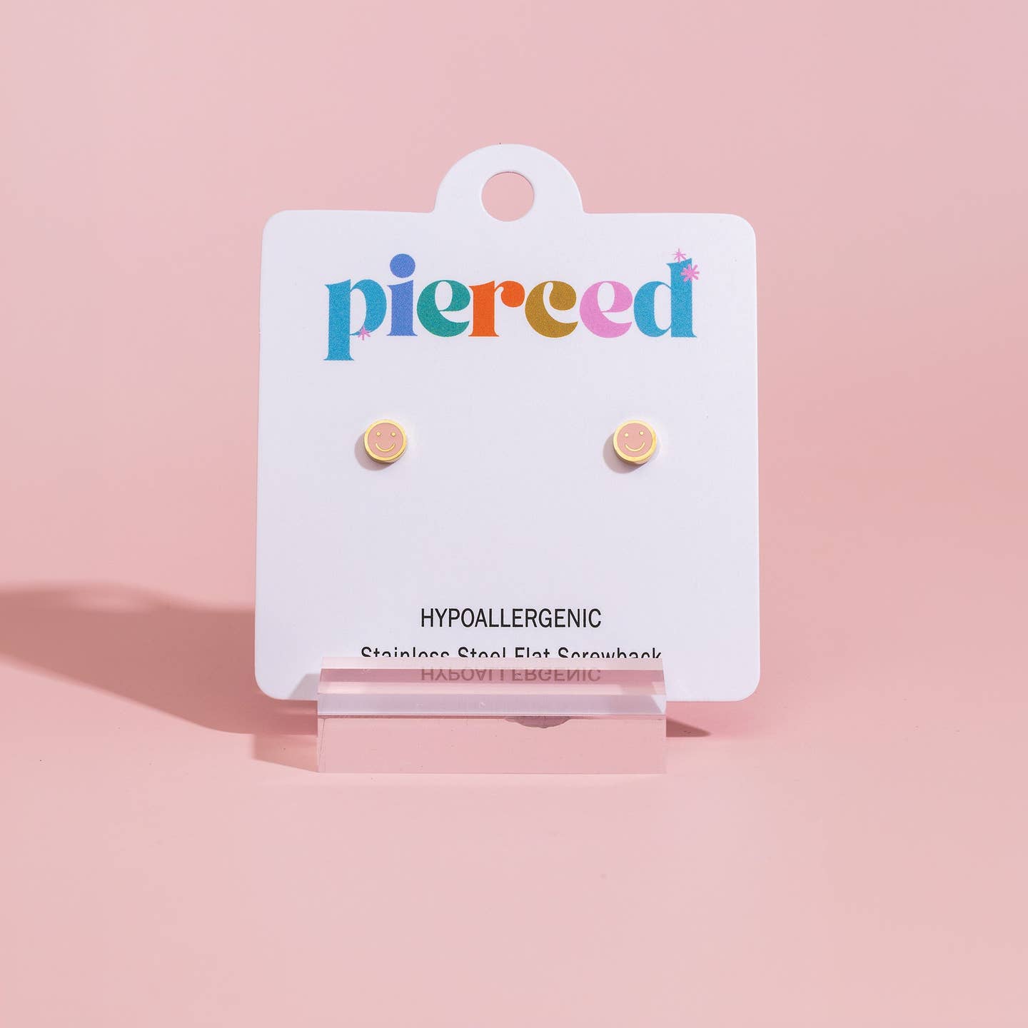 Tiny Pink Smiley Studs