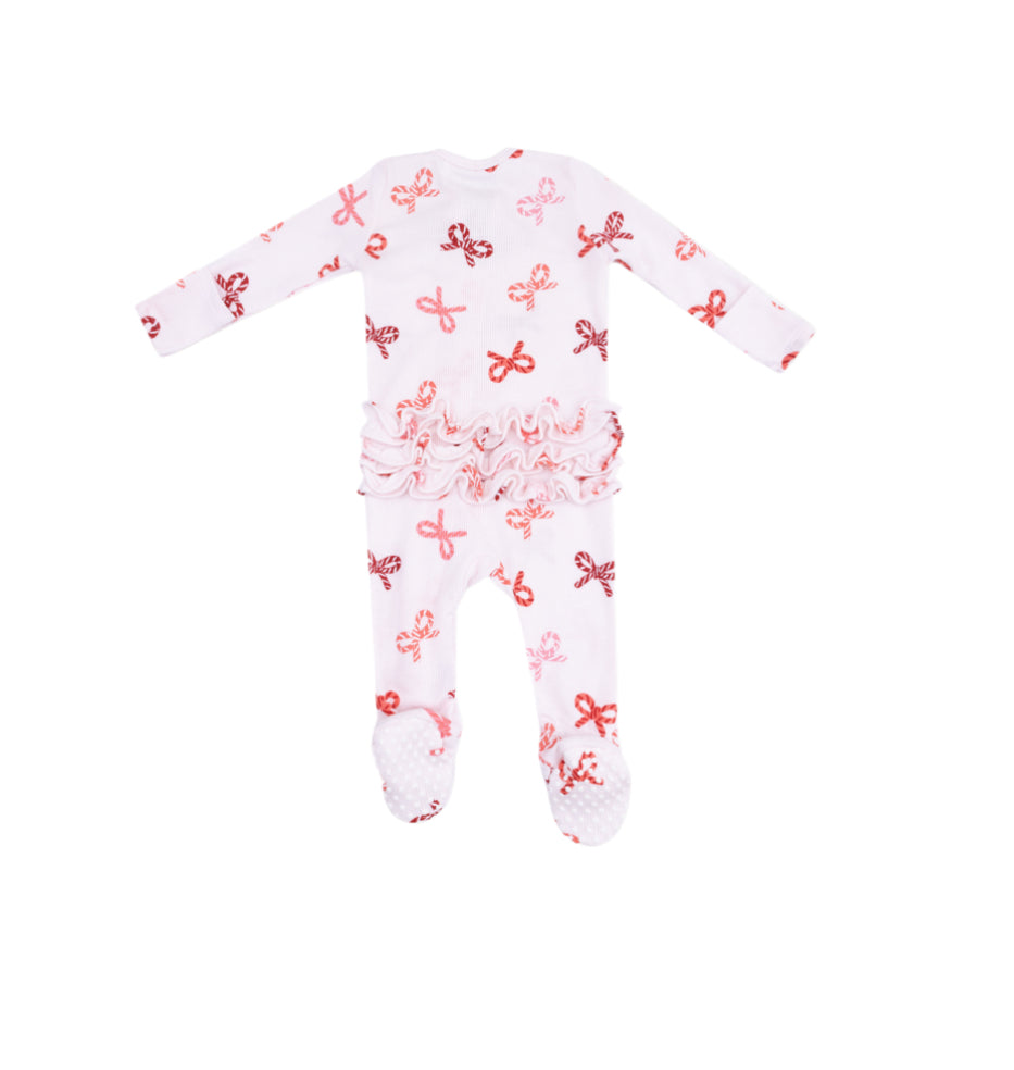 Candy Cane Bows Zippered Footie