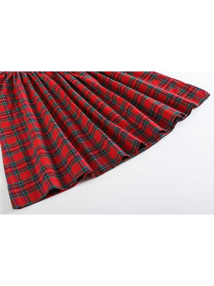 Red Christmas Plaid Smocked Bishop Dress