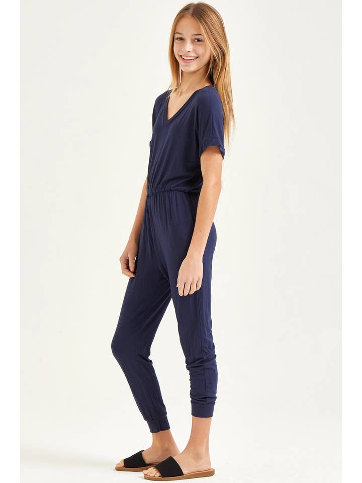 Navy V-Neck Jumpsuit