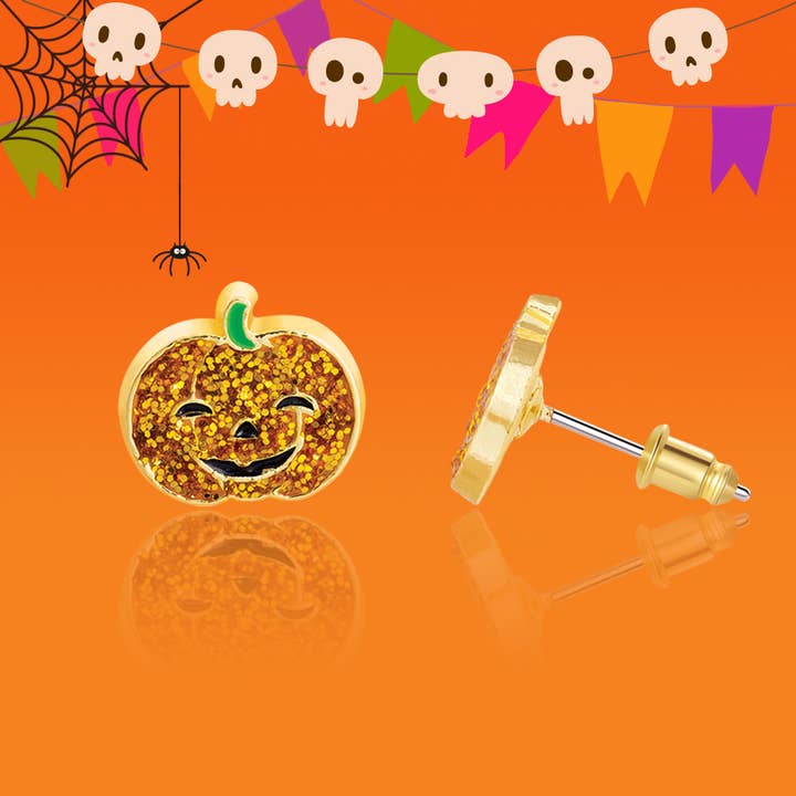 Halloween Glitter Pumpkin Stud Earrings