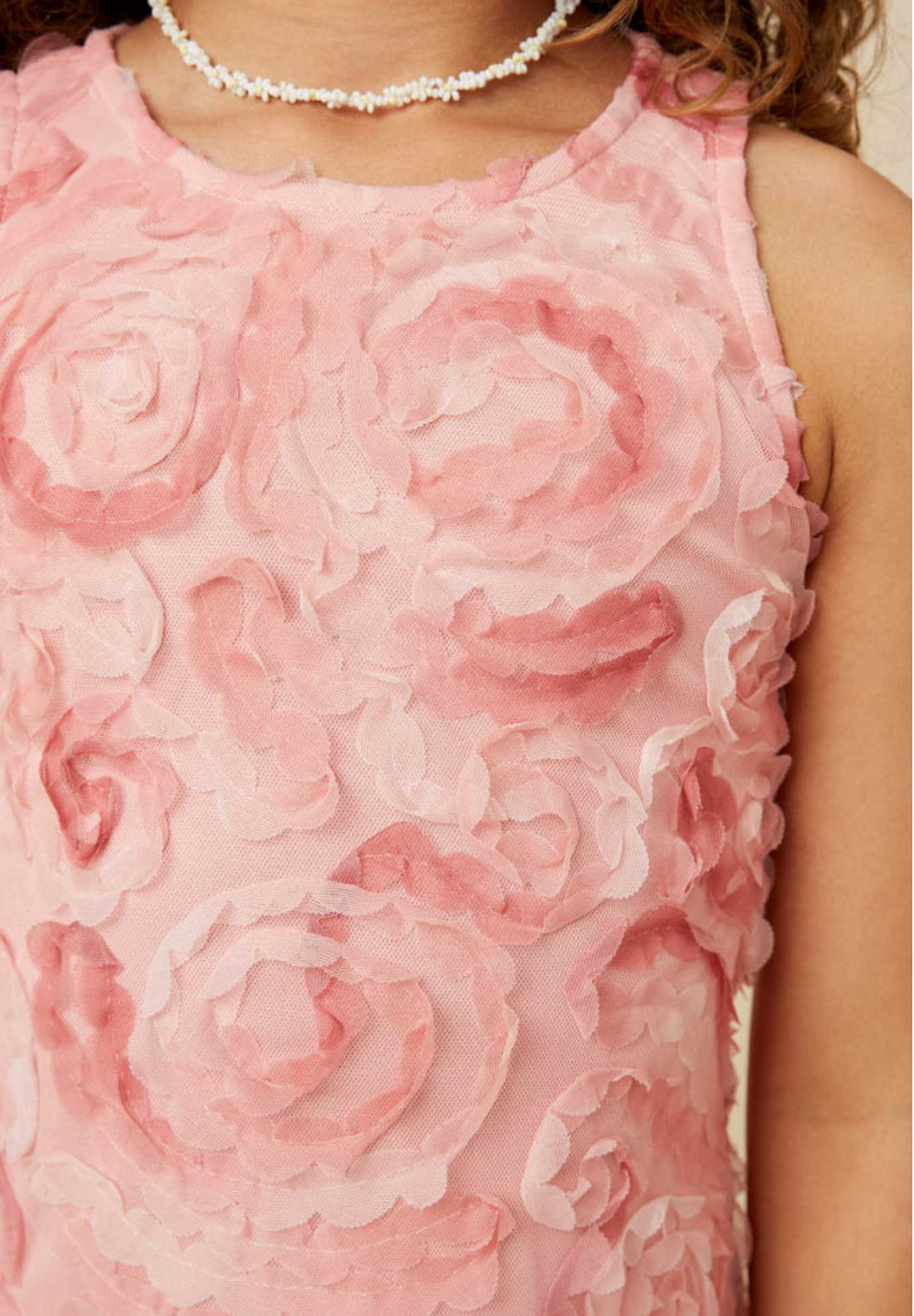 Floral Textured Organza Tank Dress-Pink