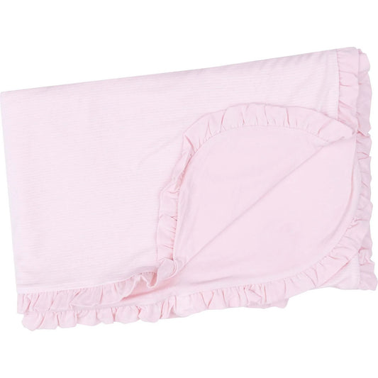 Receiving Blanket-Stripe Classic Ruffle Pink