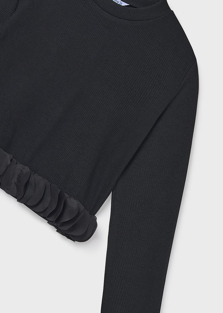Petal Ribbed Shirt-Black