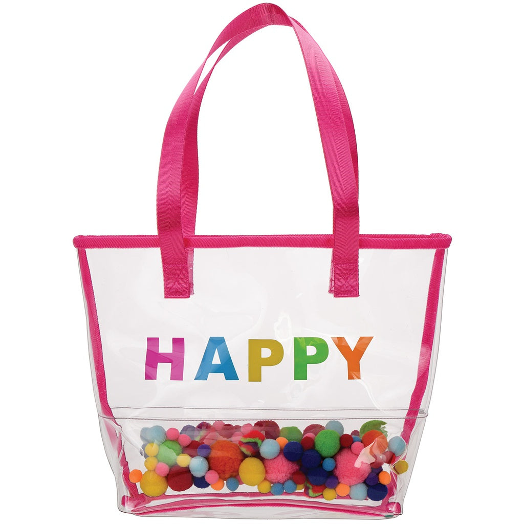 Happy Clear Tote w/Pom-Poms