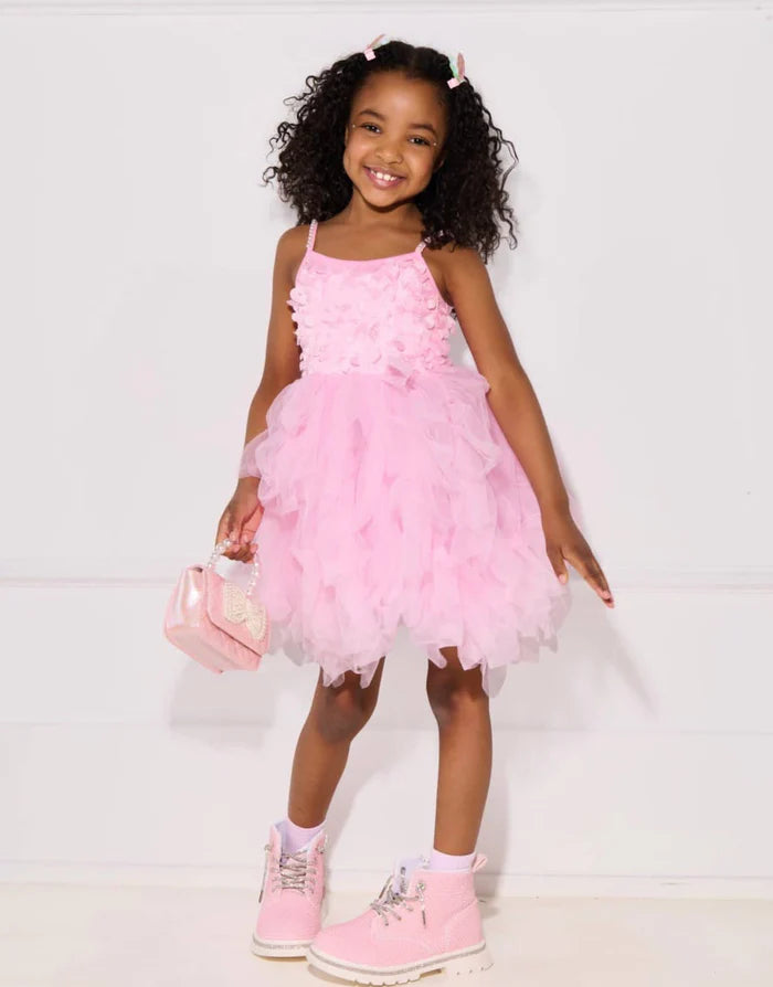 Pink 3D Flowers Tulle Dress