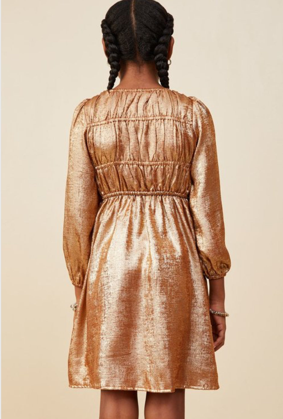 Gold Shimmer Gathered Dress