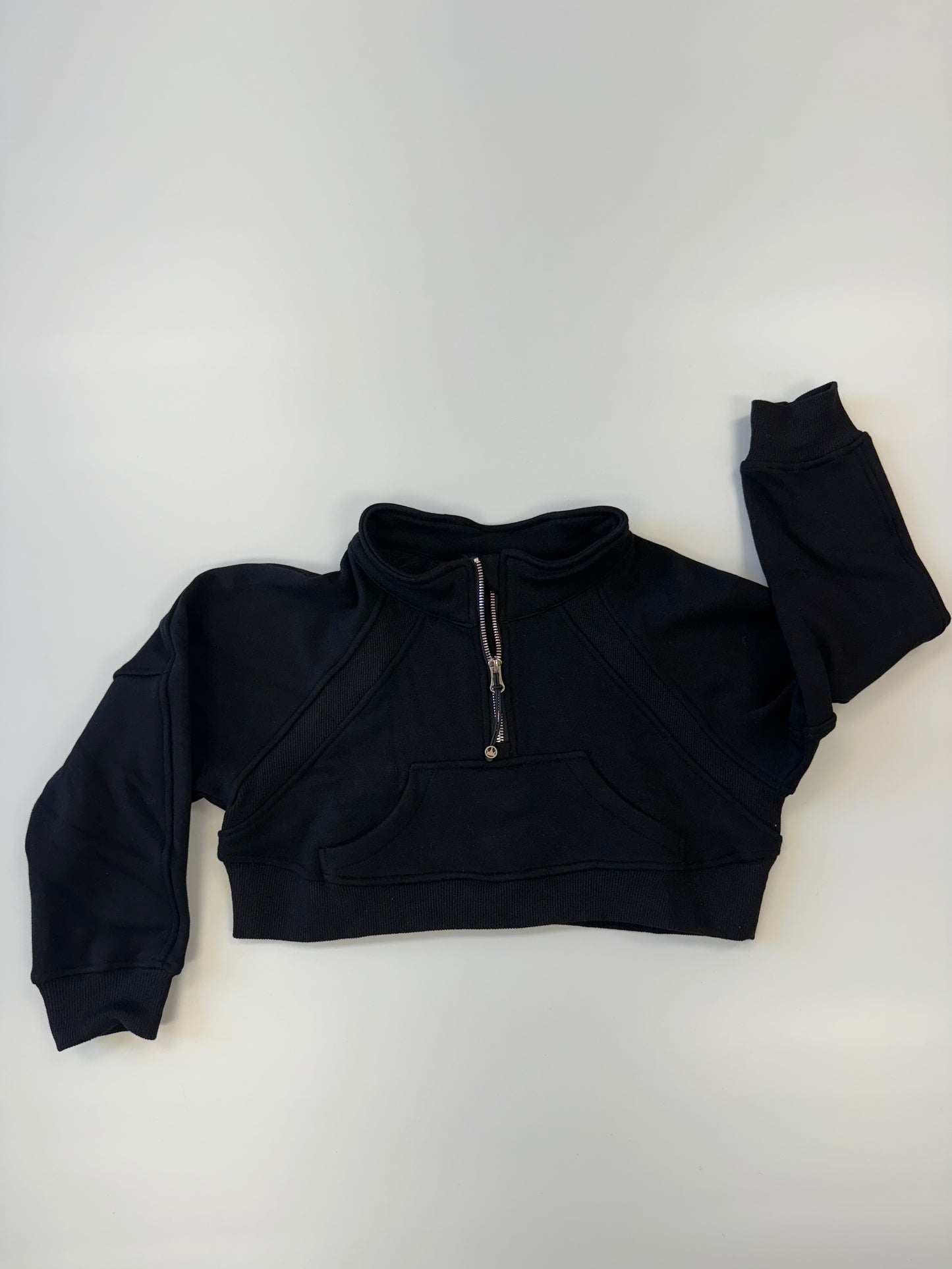 Cropped 1/4 Zip Sweatshirt-Black