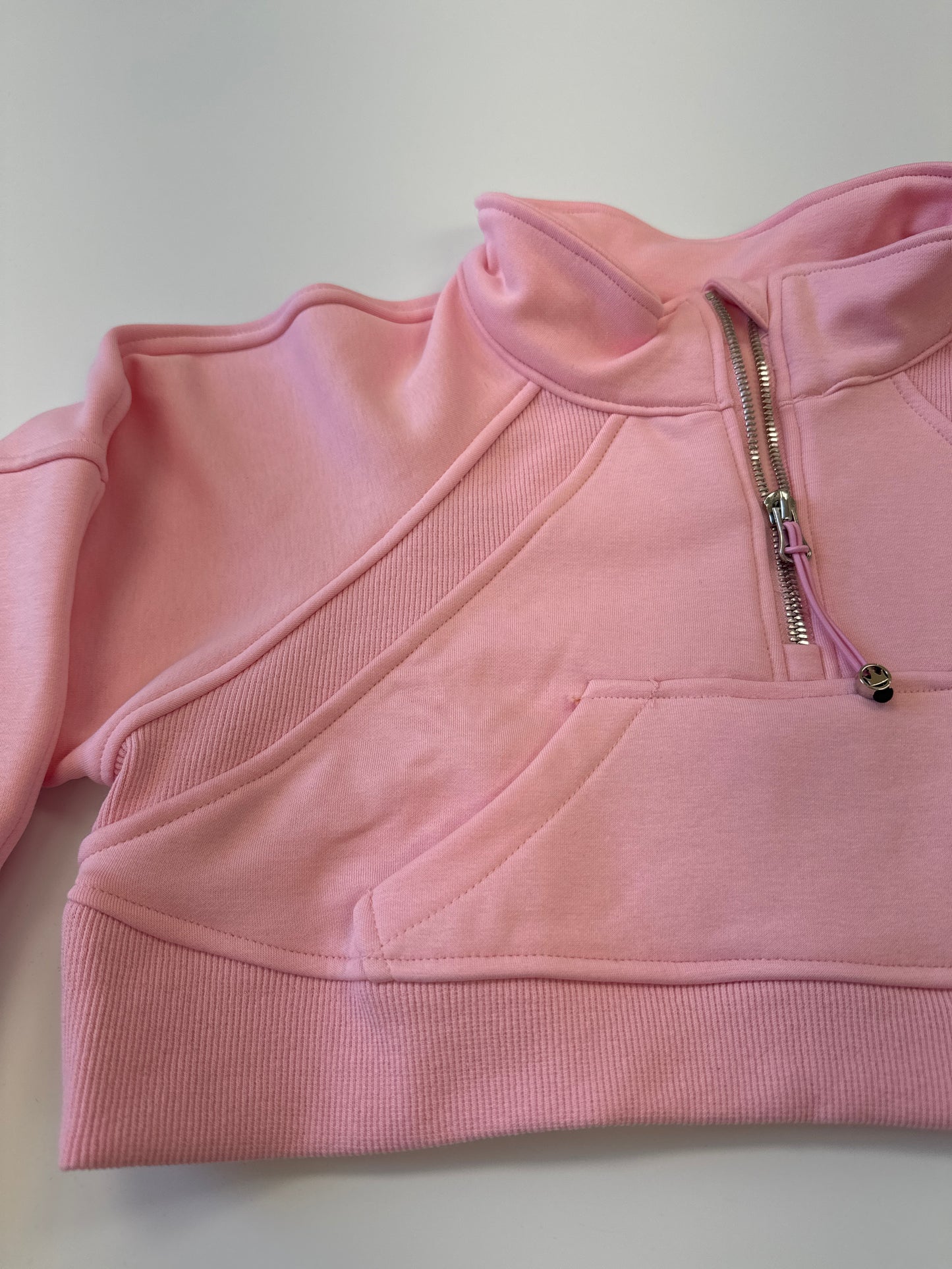 Cropped 1/4 Zip Sweatshirt-Pink