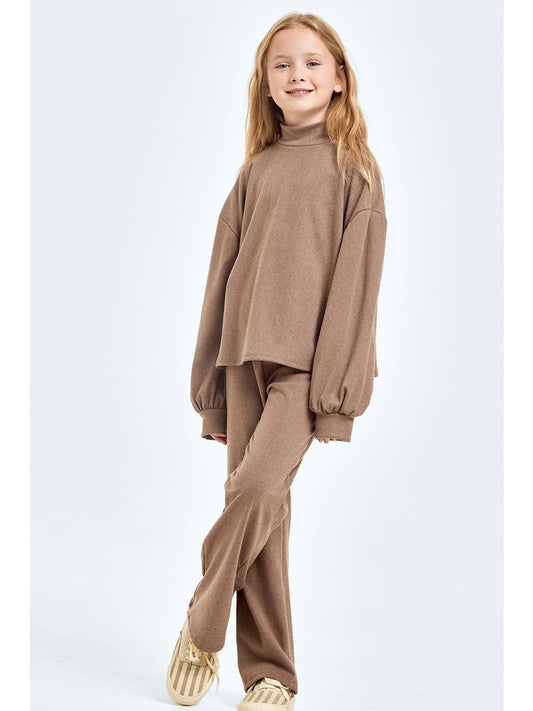 Corduroy Mock Neck Sweater & Pants-Mocha