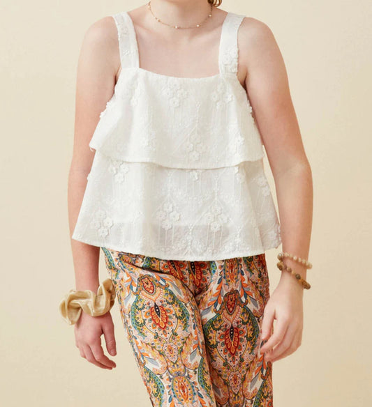 Floral Eyelet Tiered Tank
