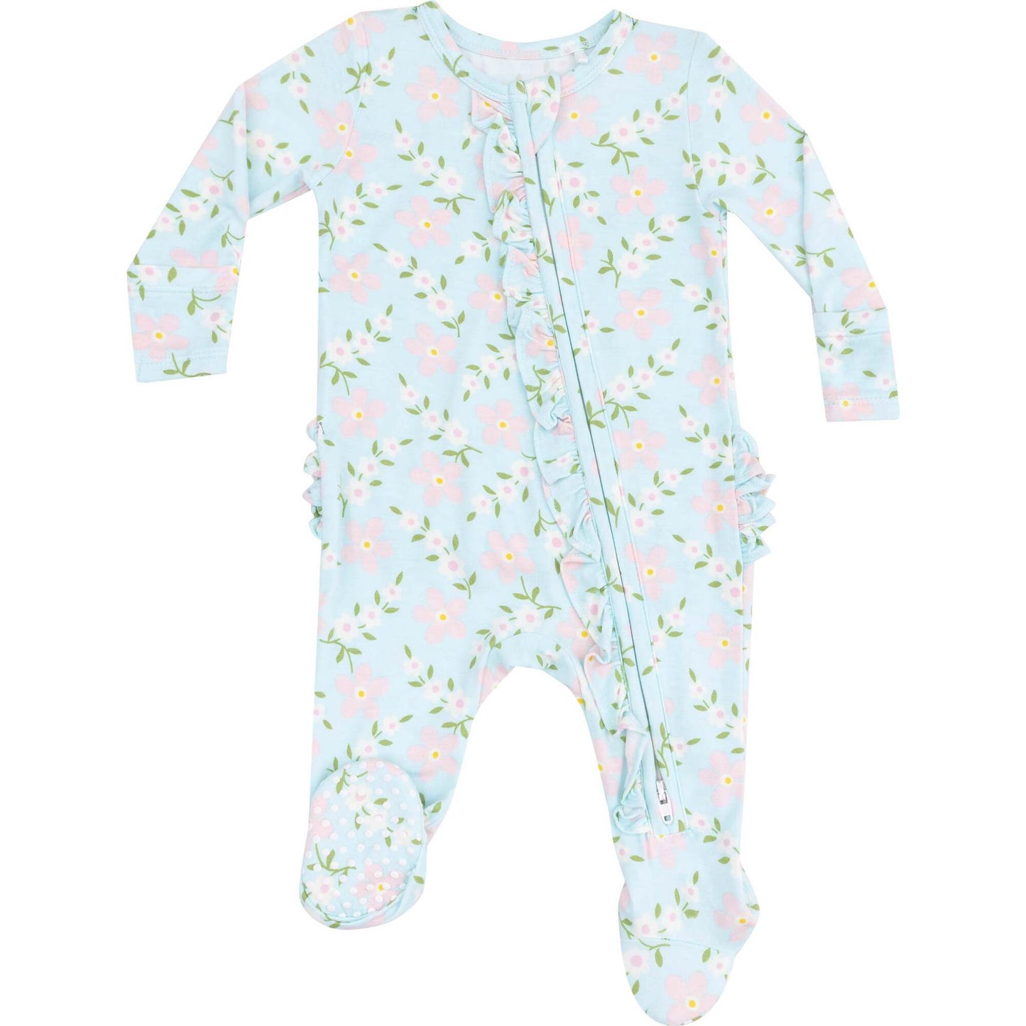 Vintage Daisy Ruffle Front Zipper Footie