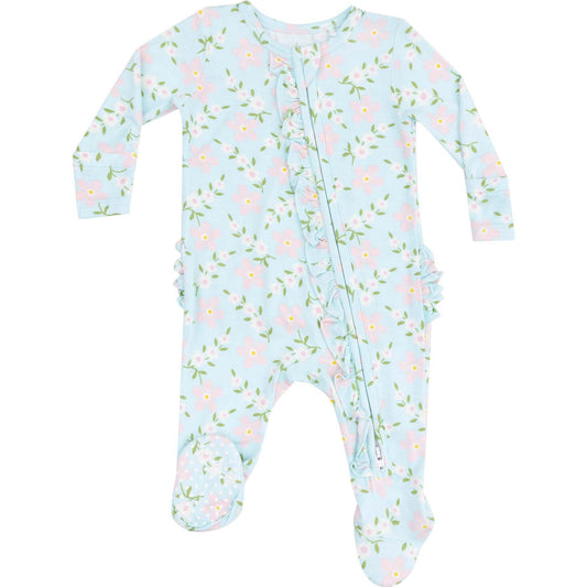 Vintage Daisy Ruffle Front Zipper Footie