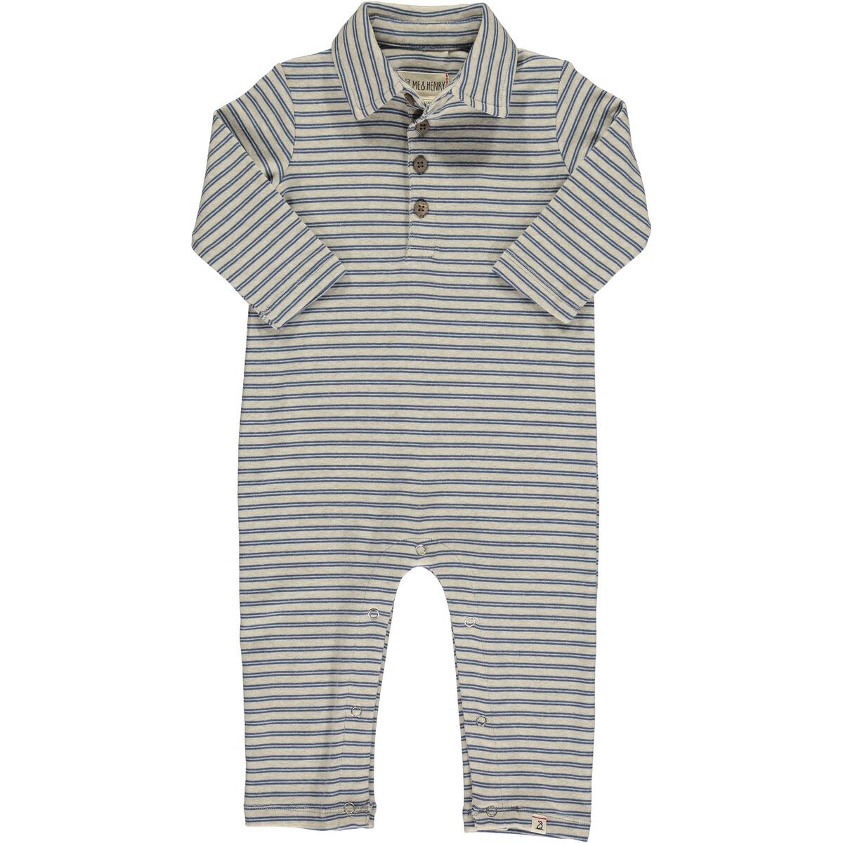 Kingston Polo Romper-Blue Stripe