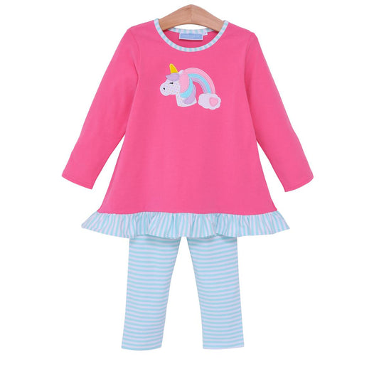 Rainbow Unicorn Applique Pants Set