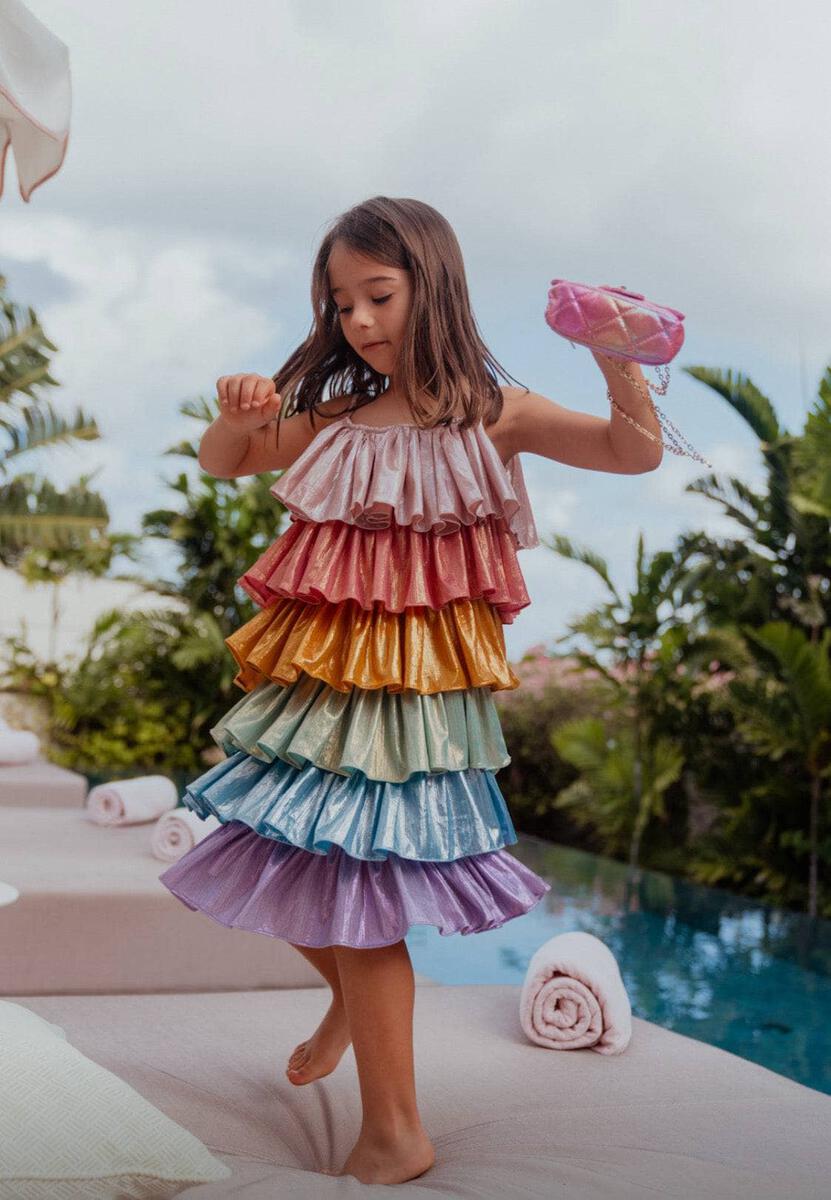 Rainbow Metallic Tiered Dress