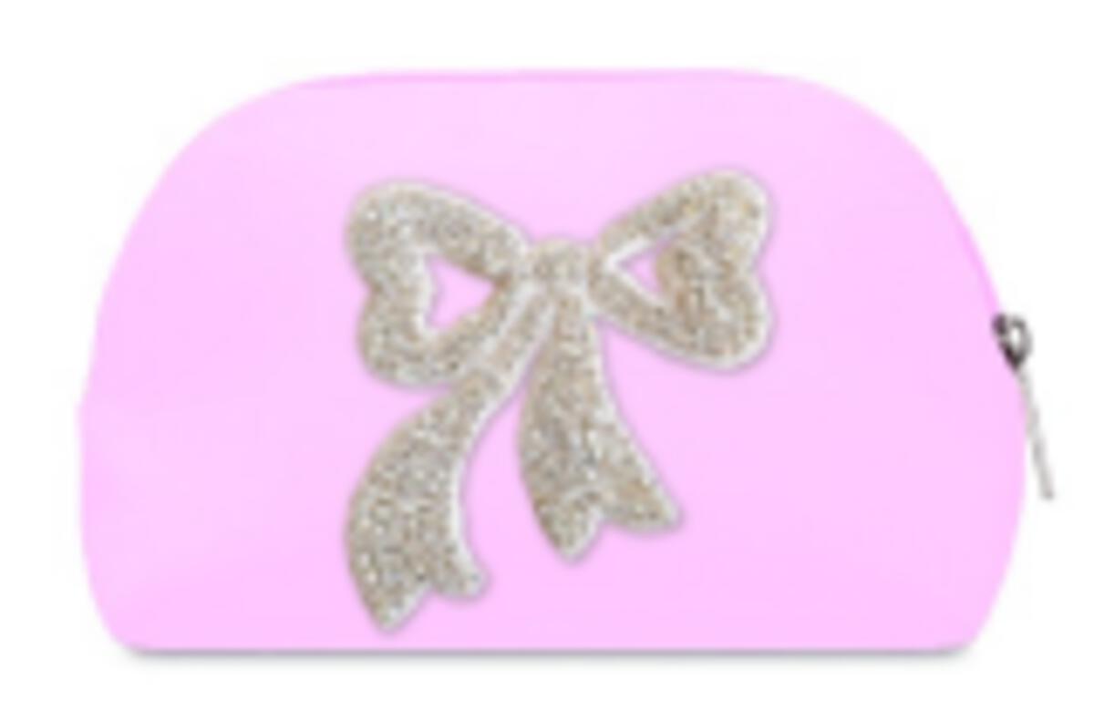 Glitter Bow Oval Cosmetic Bag