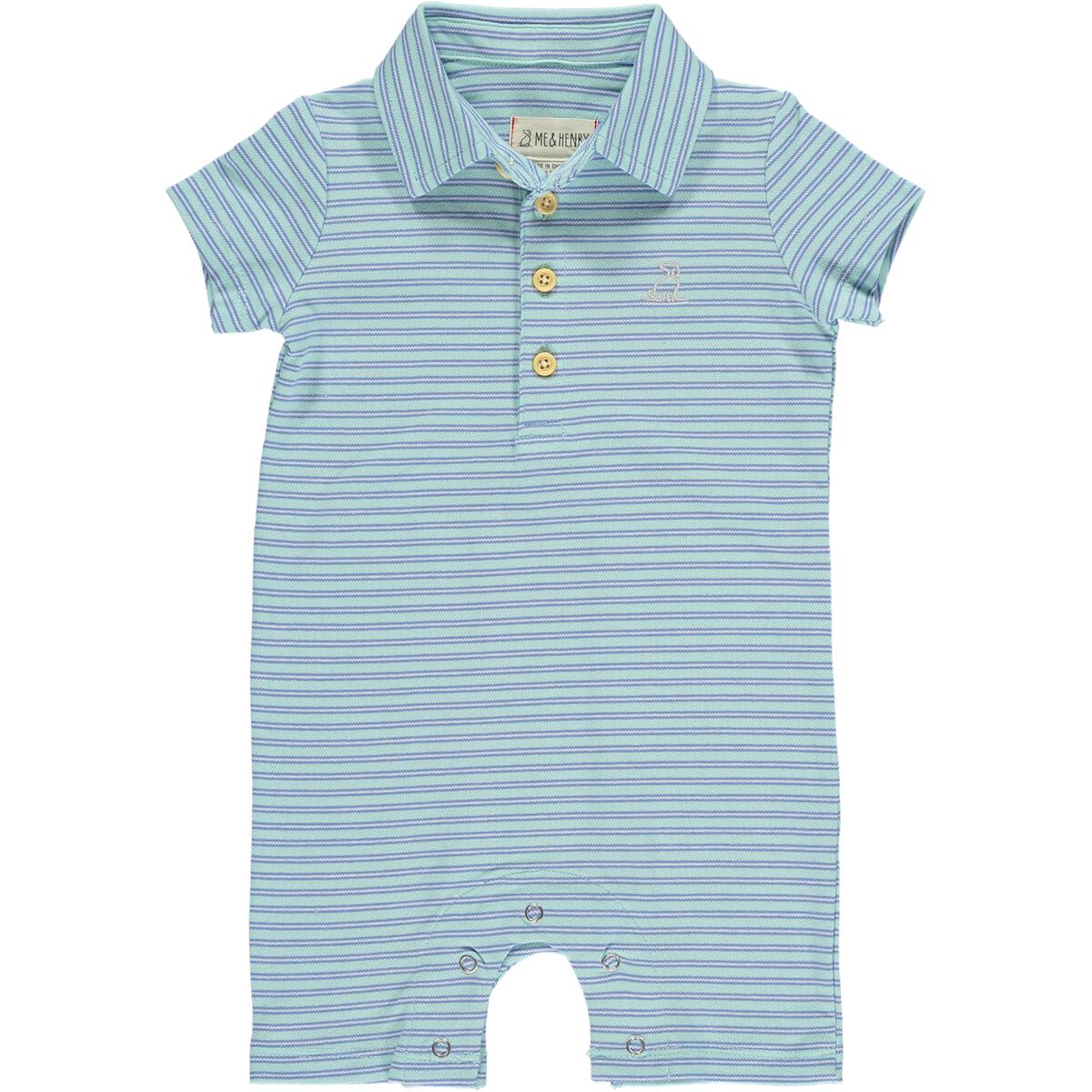 Drift Romper-Aqua Blue Stripe