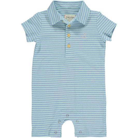 Drift Romper-Aqua Blue Stripe