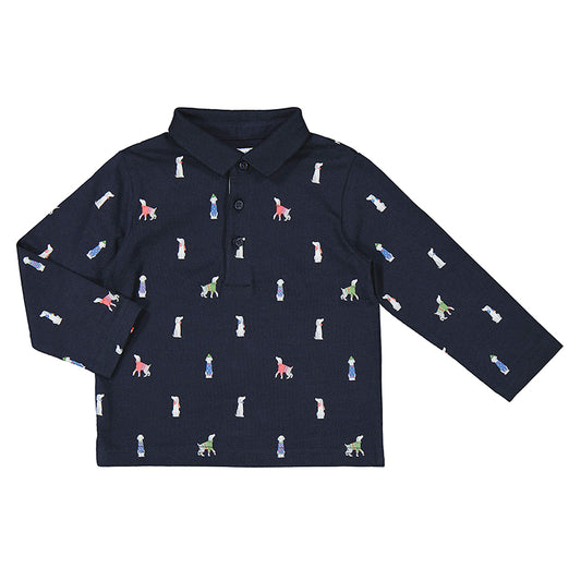 L/S Printed Polo-Navy