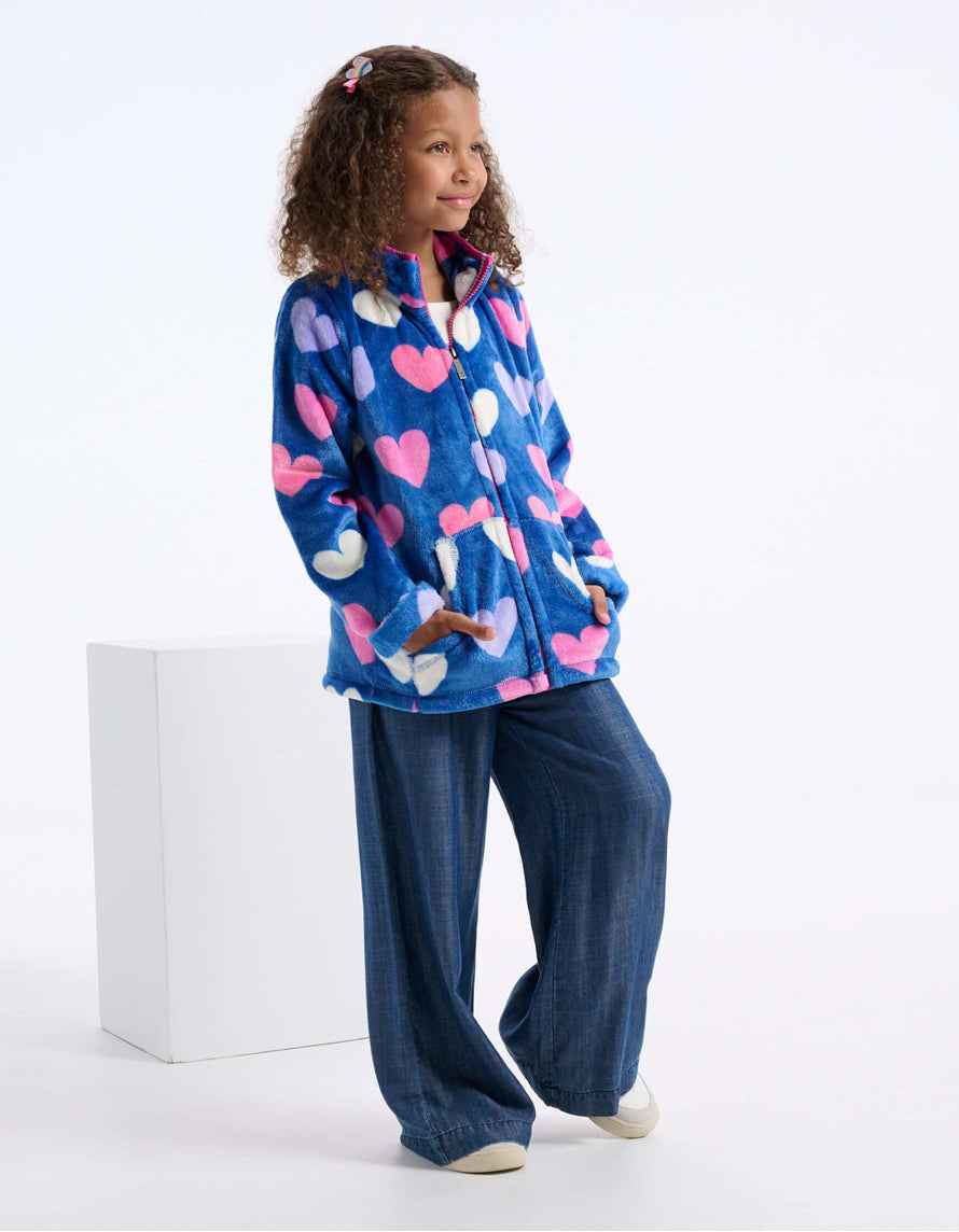 Fun Hearts Fuzzy Fleece Zip Up