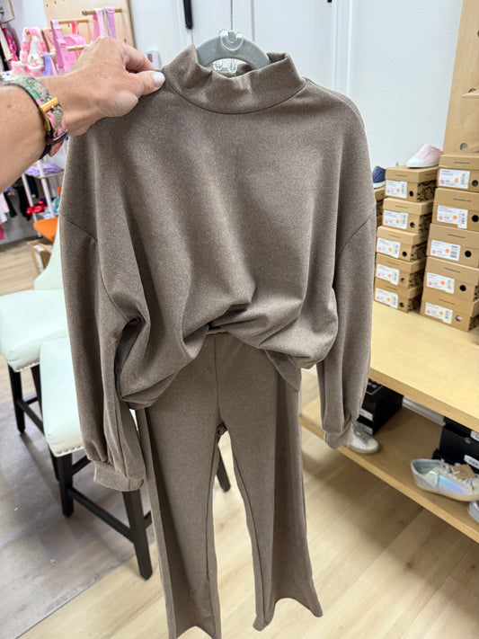 Corduroy Mock Neck Sweater & Pants-Mocha