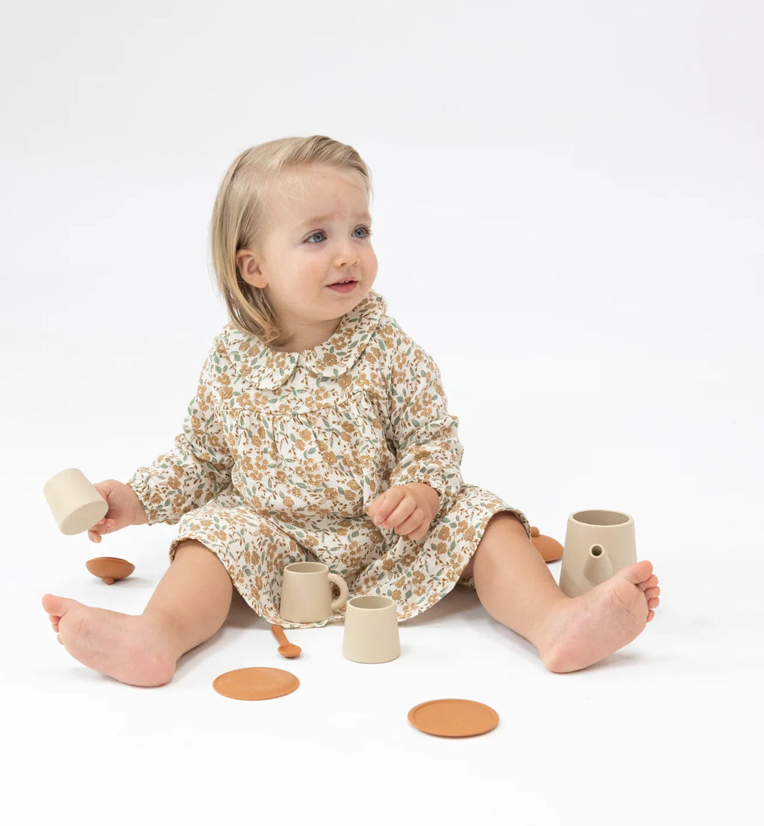 Bitty Brown Peter Pan Collar Dress & Diaper Cover