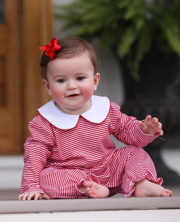 Claire Romper-Red Stripe