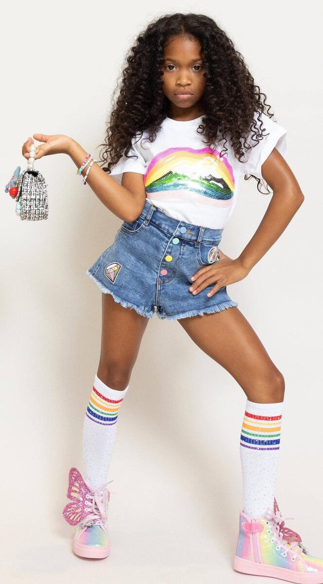 Rainbow Buttons Denim Shorts