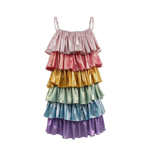 Rainbow Metallic Tiered Dress