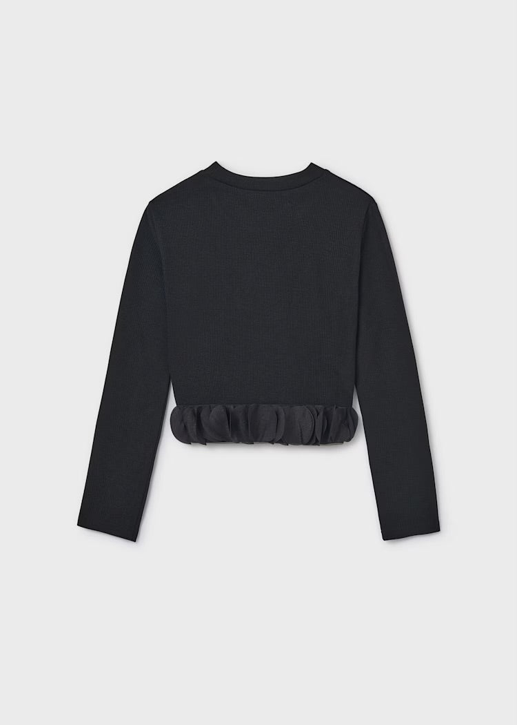 Petal Ribbed Shirt-Black