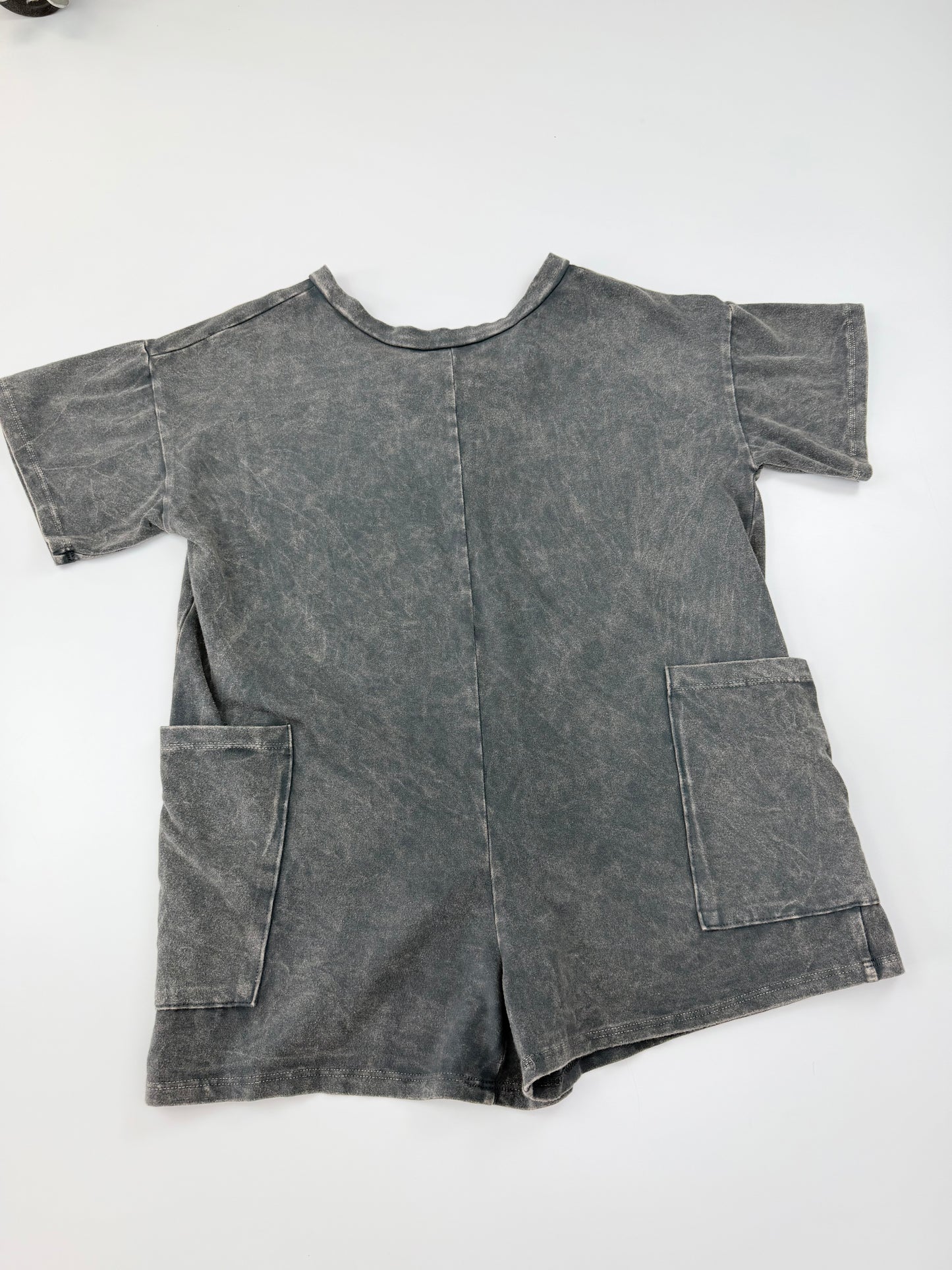 Mineral Wash Romper-Charcoal