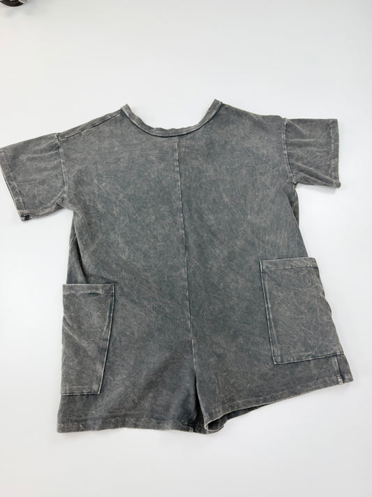 Mineral Wash Romper-Charcoal