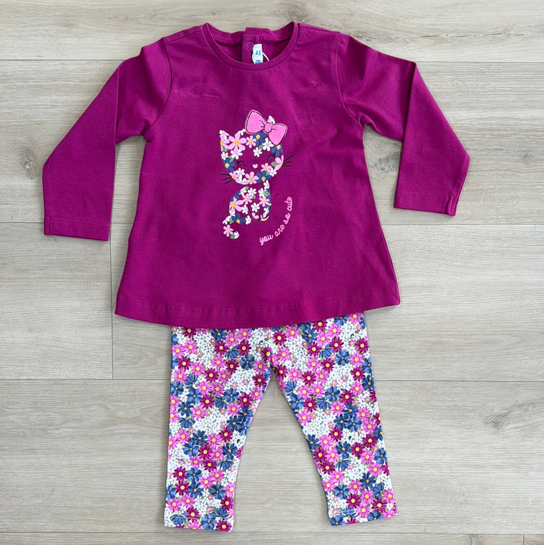 L/S Magenta Tee w/Floral Leggings