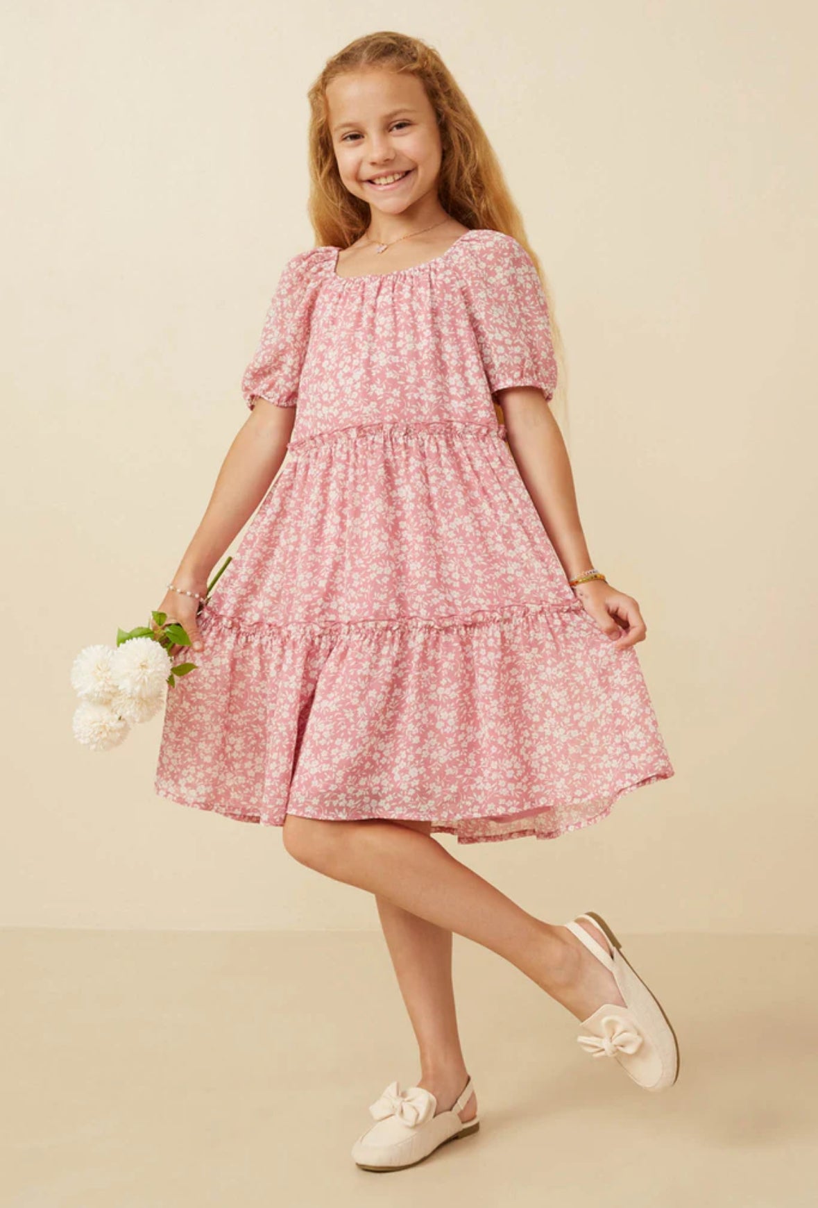 Ditsy Floral Ruffle Dress-Pink