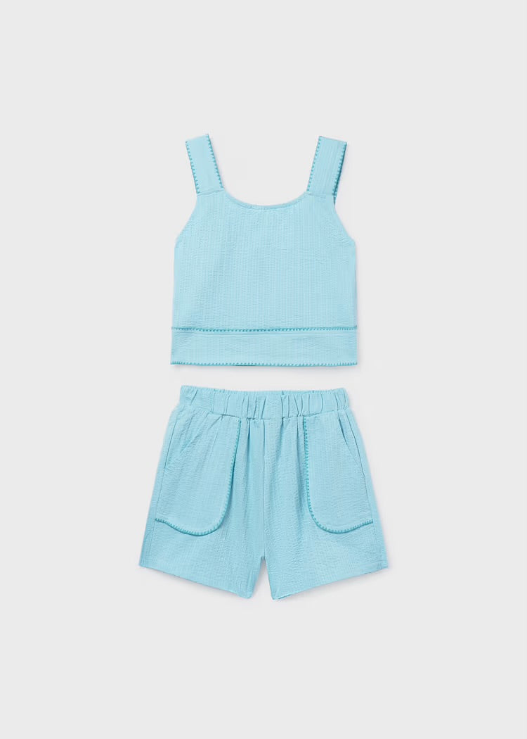 Blue Knit Tank & Short Set