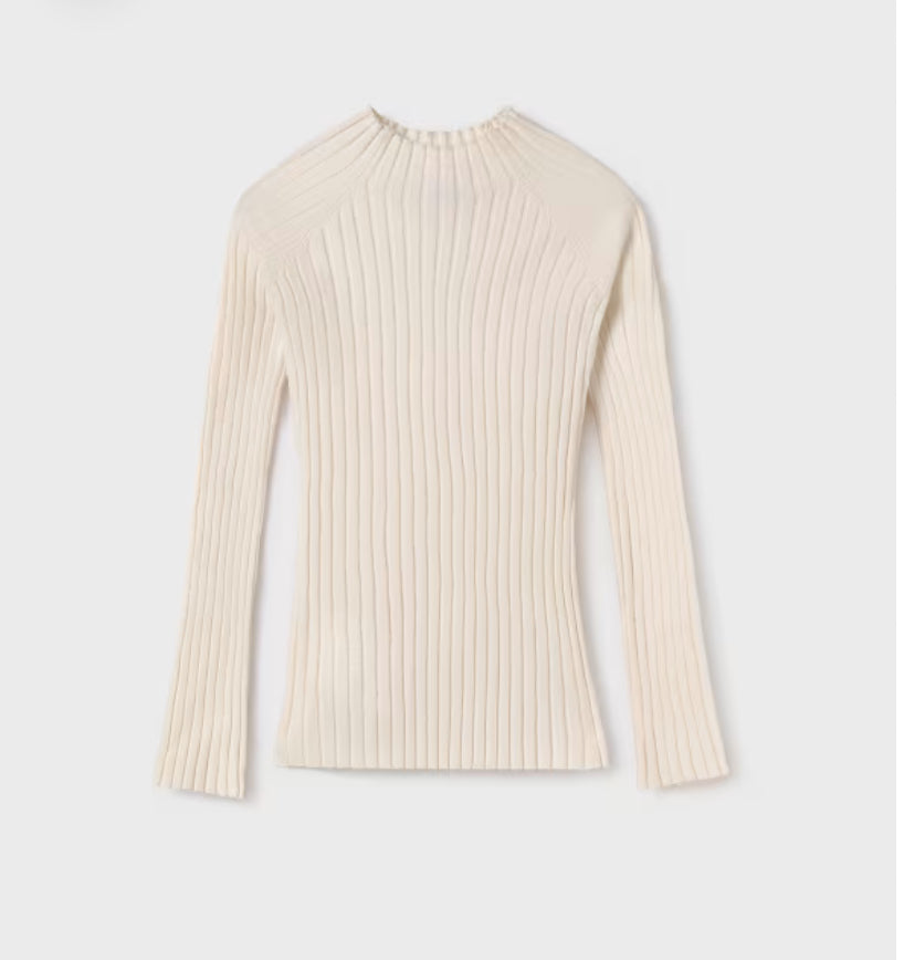 Rib Mockneck Sweater-Beige