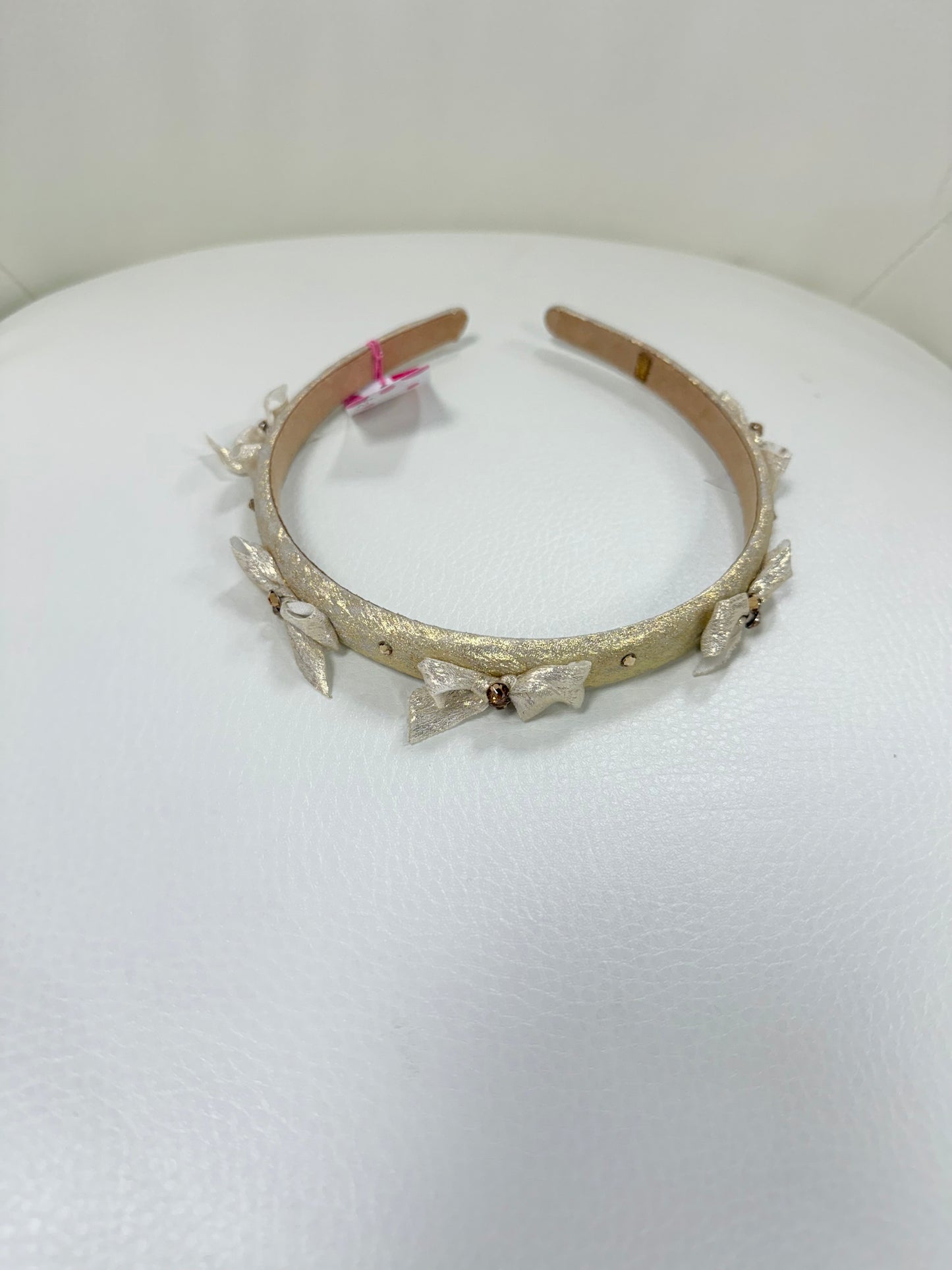 Thin Metallic Bow Headband- Gold