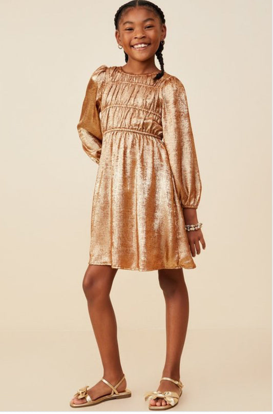 Gold Shimmer Gathered Dress