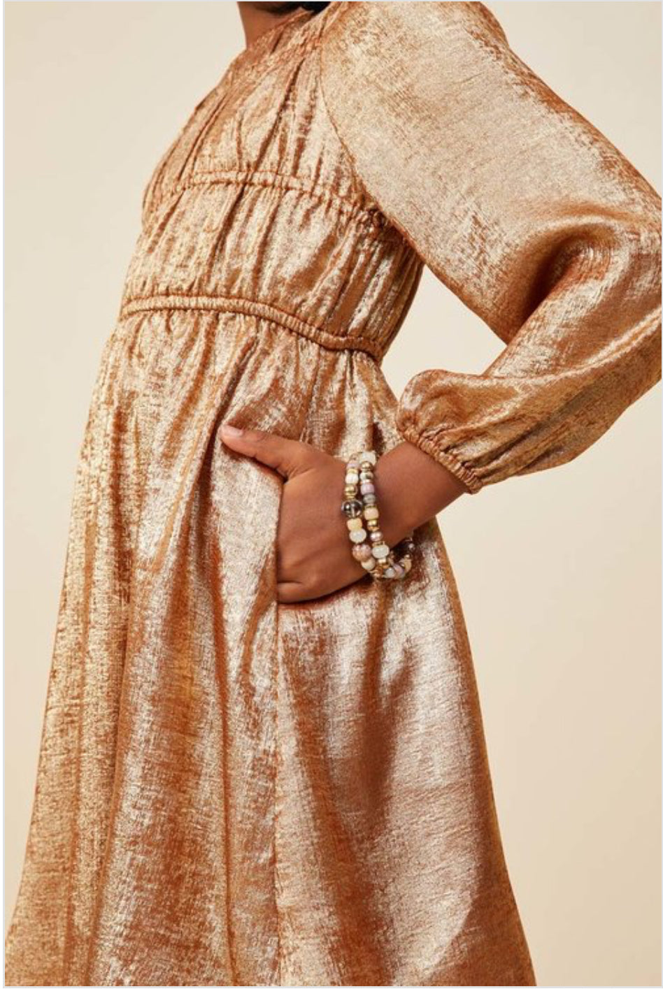 Gold Shimmer Gathered Dress