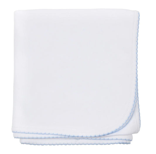 Solid Essentials White/Blue Receiving Blanket