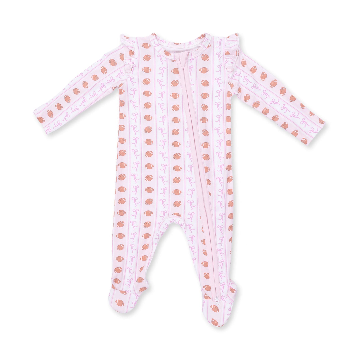 Football Bow Stripe Ruffle Footie